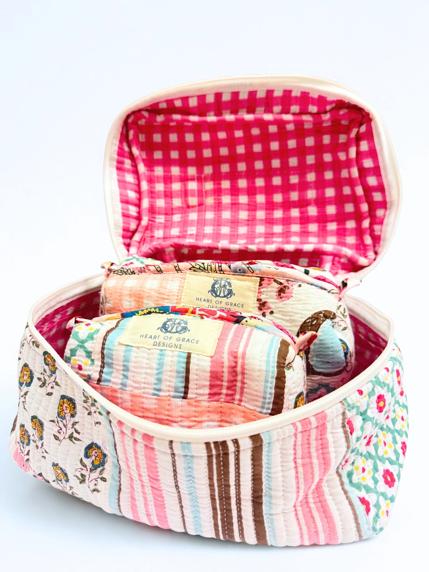 Rose Chapelle Quilted Cosmetic Bag Set of 3