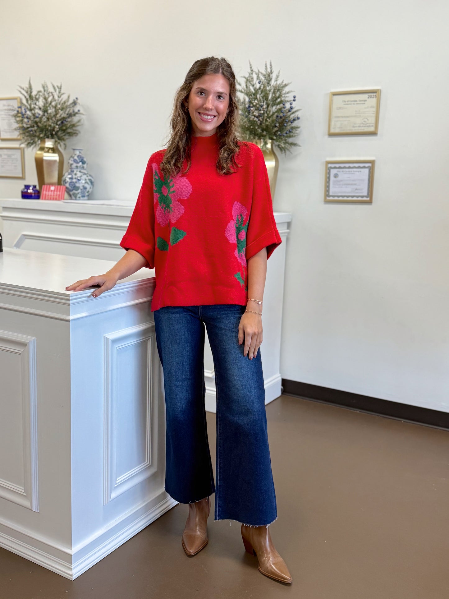 Pixie Floral Mock Sweater Top