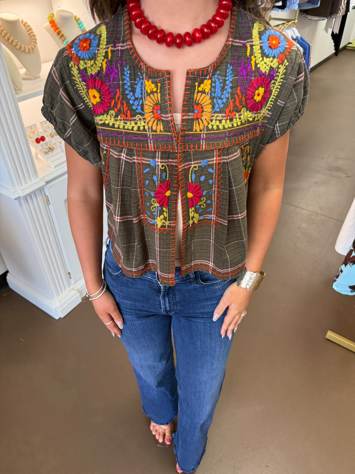 Sister Mary Bolero Plaid Top