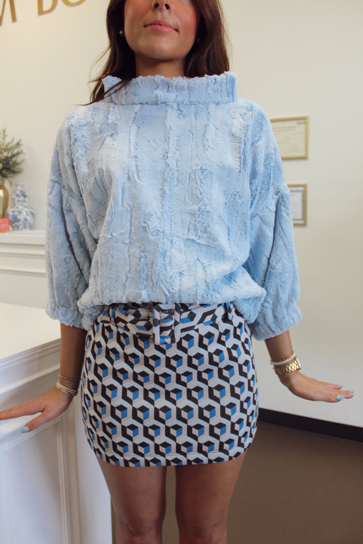 Poof Sleeve Faux Fur Popover