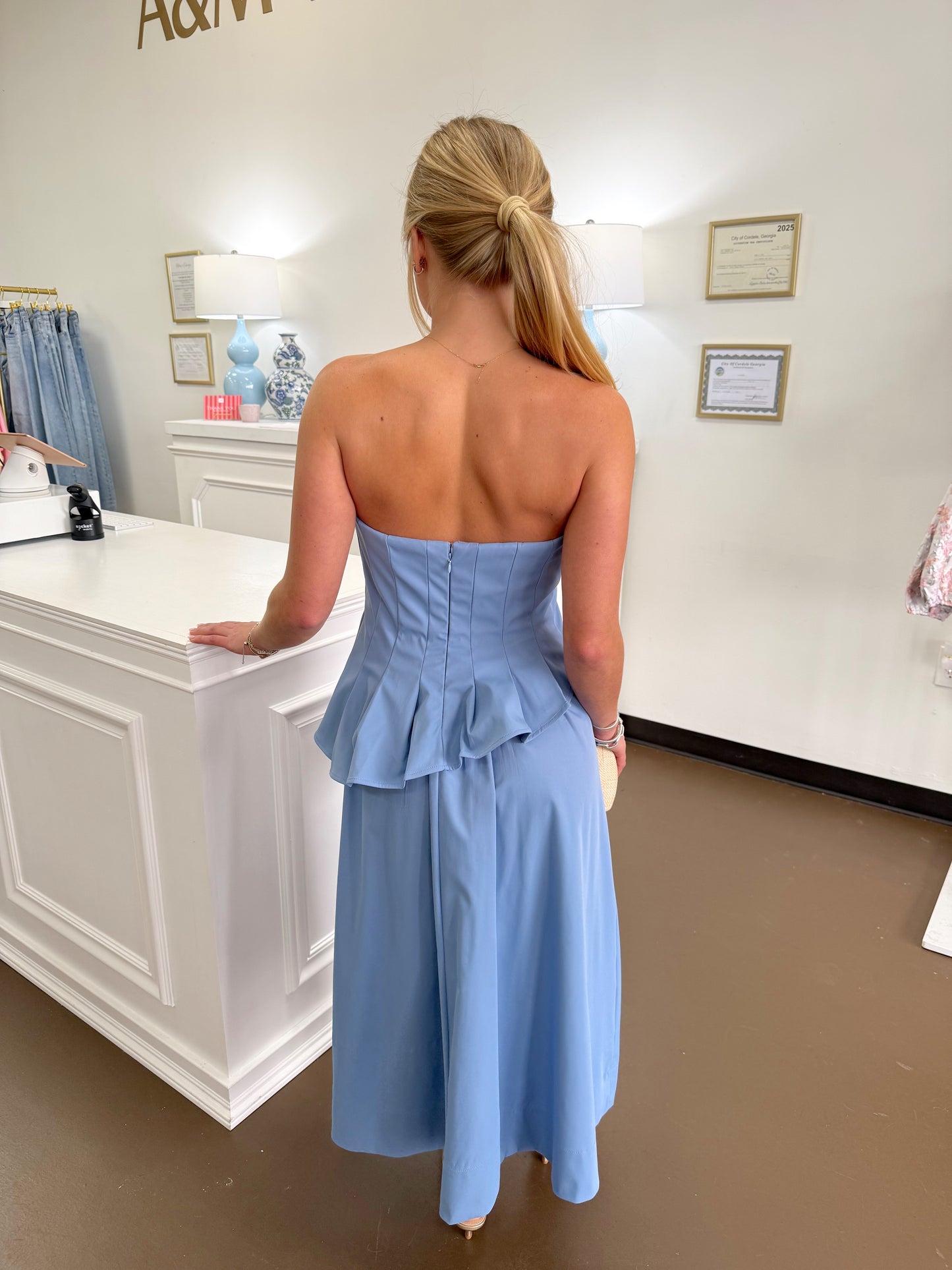 Ellie Pleat Bandeau Midi Dress