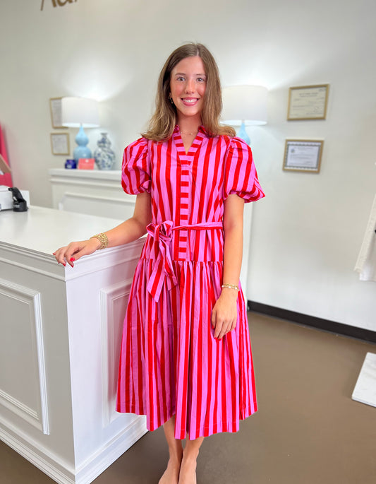 Tori Striped Balloon Sleeve Dress