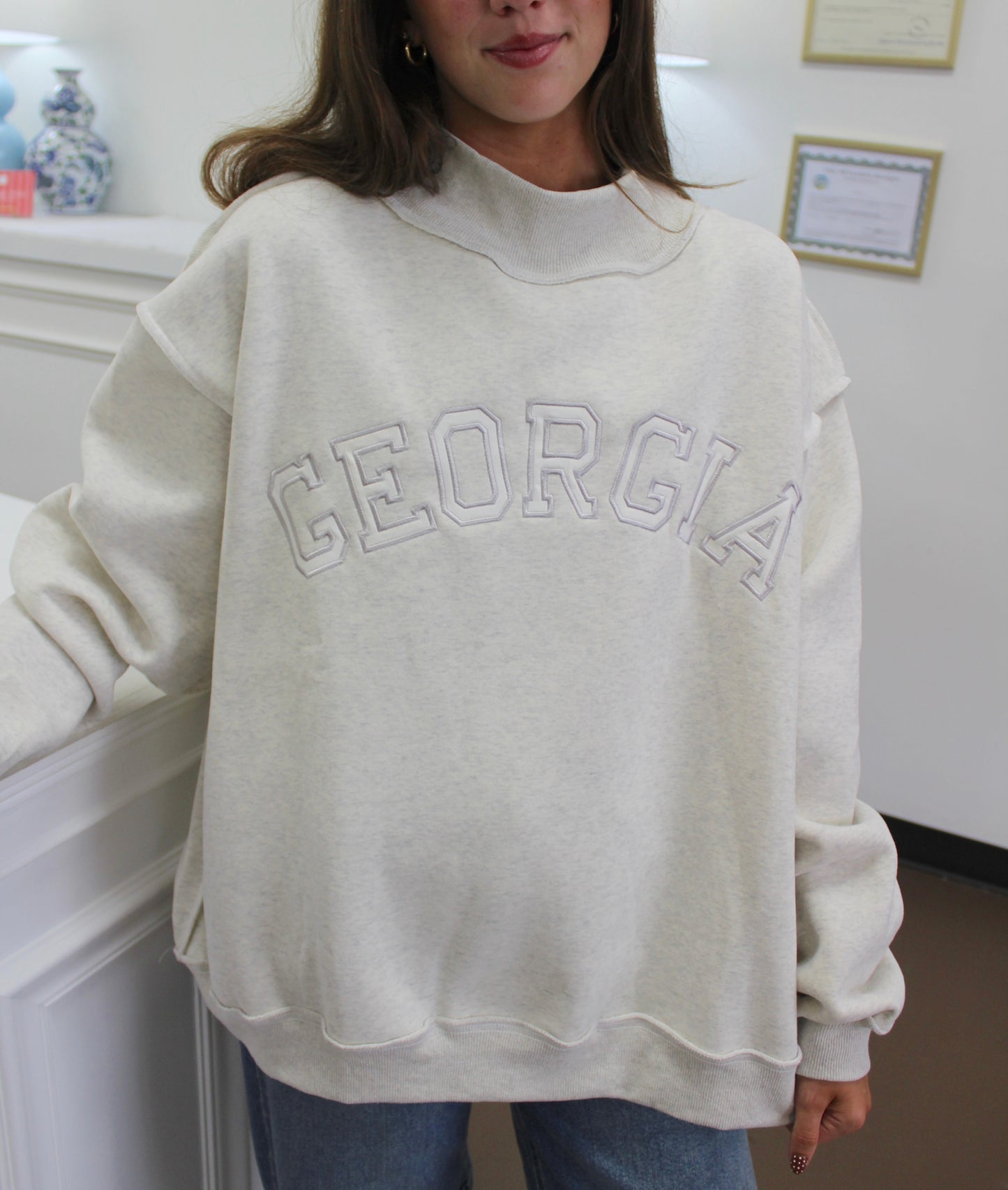 Georgia Embroidered Mock Neck Sweatshirt
