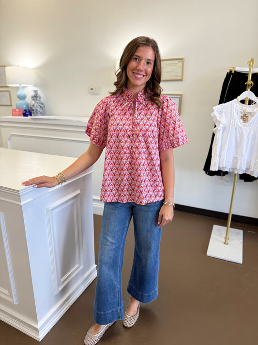 Geometric Floral Print Top