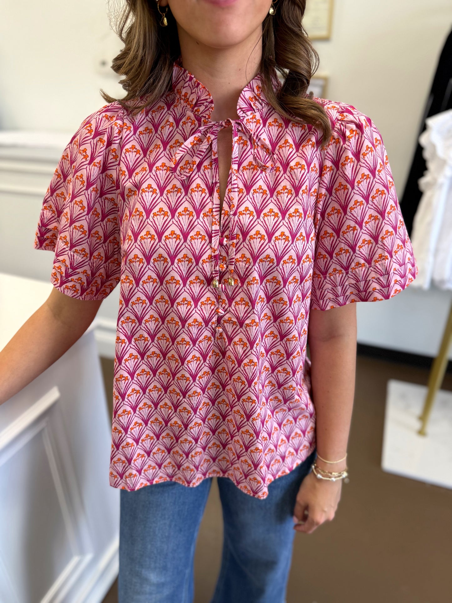 Geometric Floral Print Top