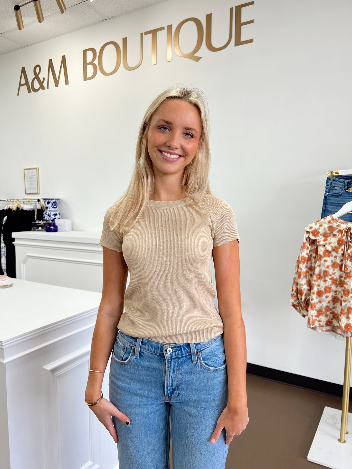 Metallic Ribbed Knit Top