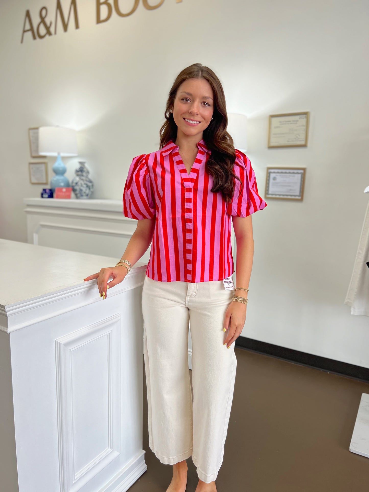 Tori Striped Balloon Sleeve Top