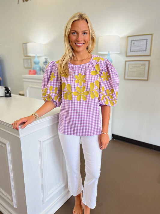 Checkered Embroidered Top