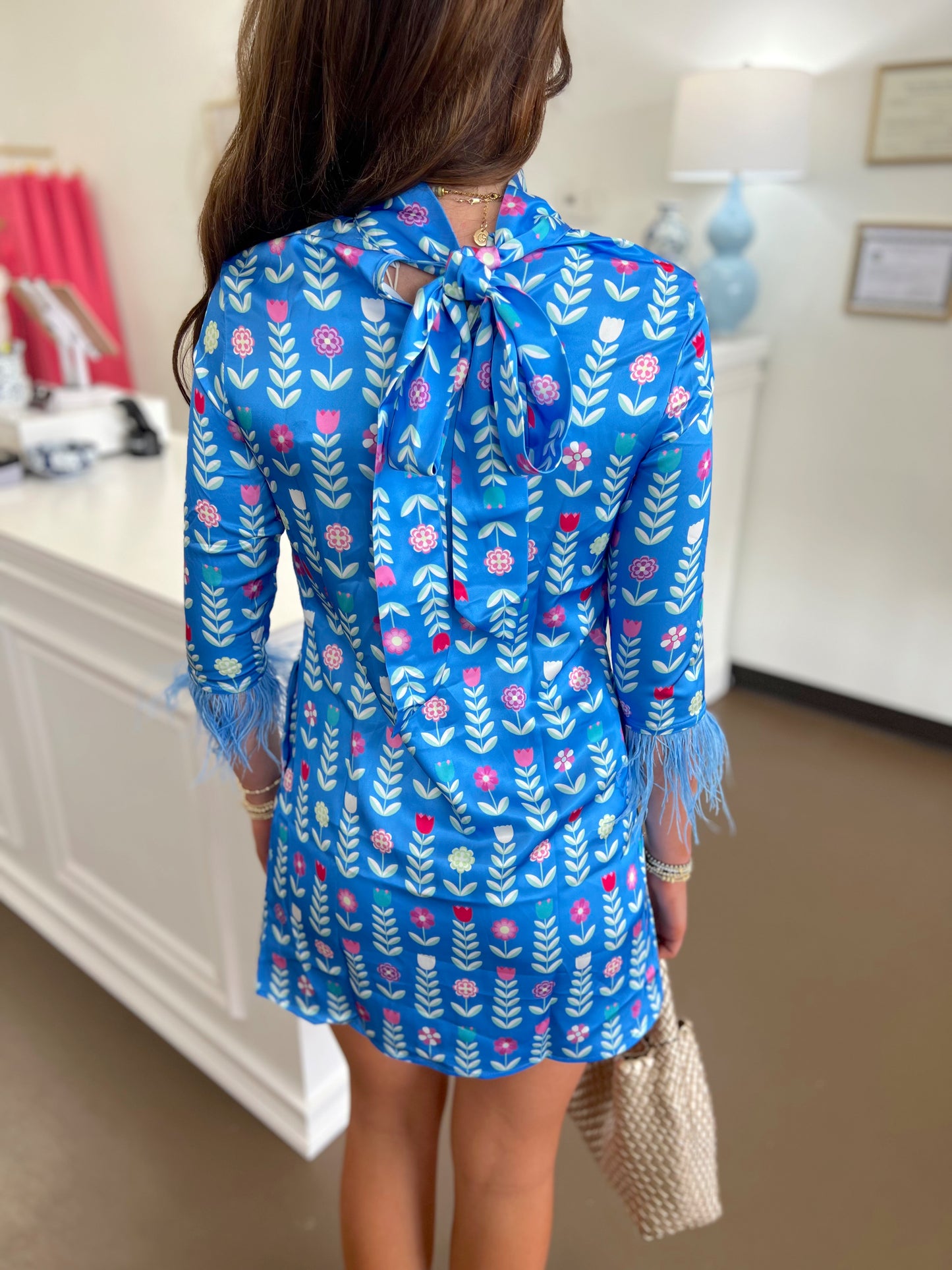 Grace Luxe Feather Caftan Mini Dress