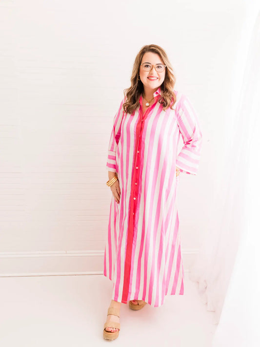 Derby Pink Stripe Cabana Caftan Dress