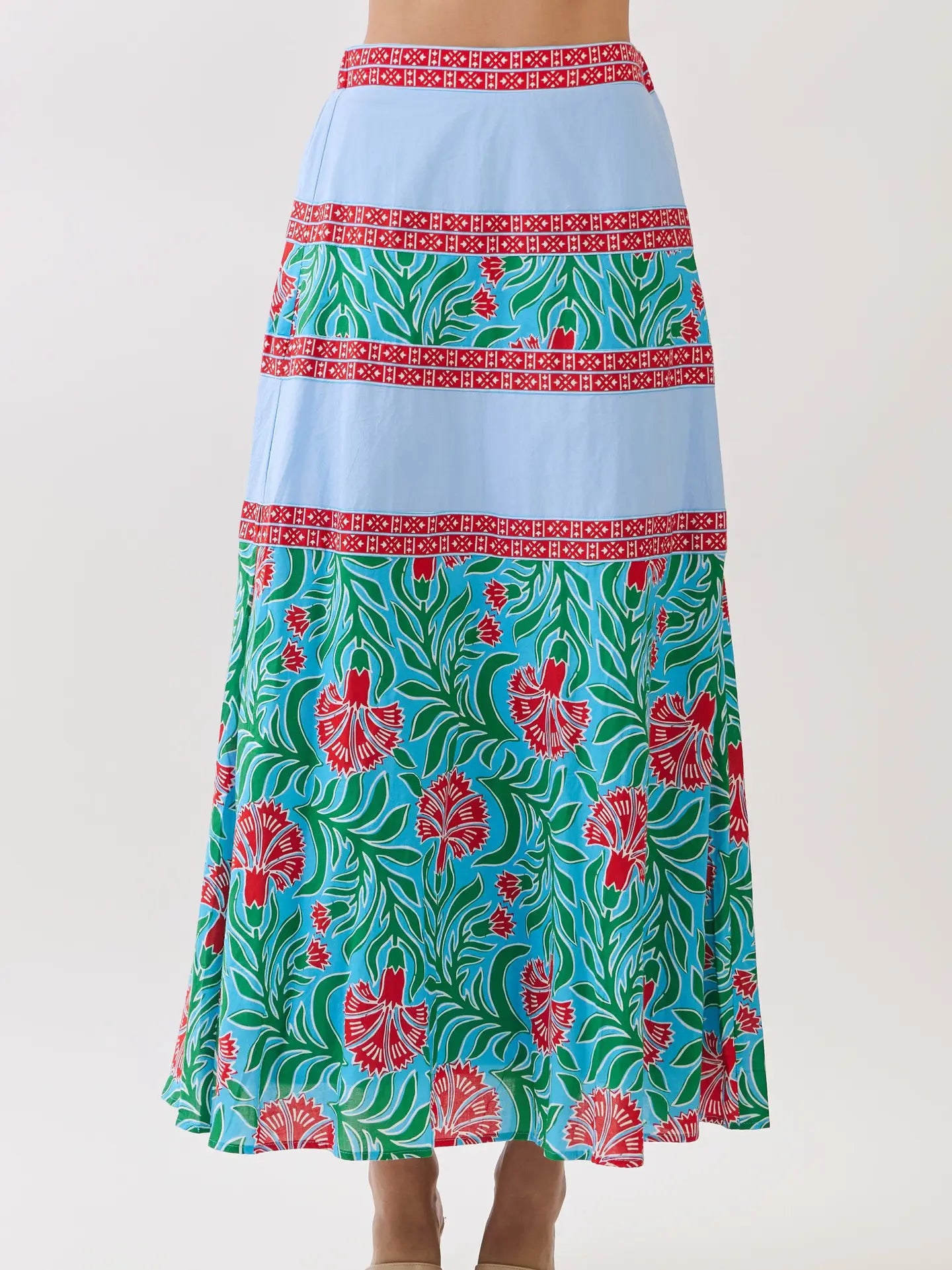 Mixed Printed Panel Maxi Skirt