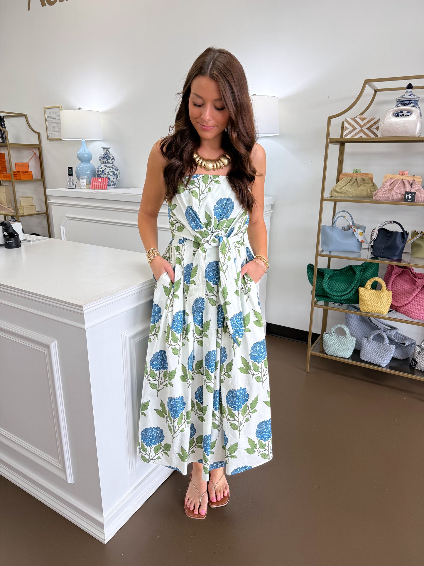 Floral Pleated Tie Midi Dress