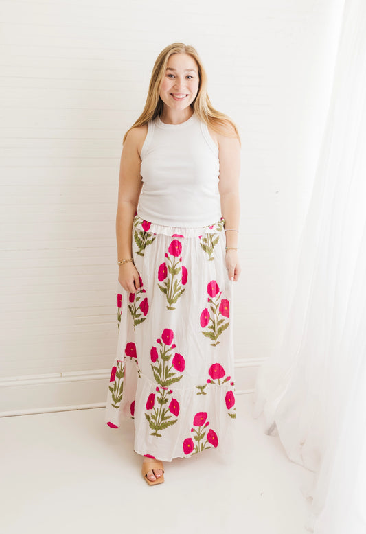 Pink Mughal Ruffle Maxi Skirt