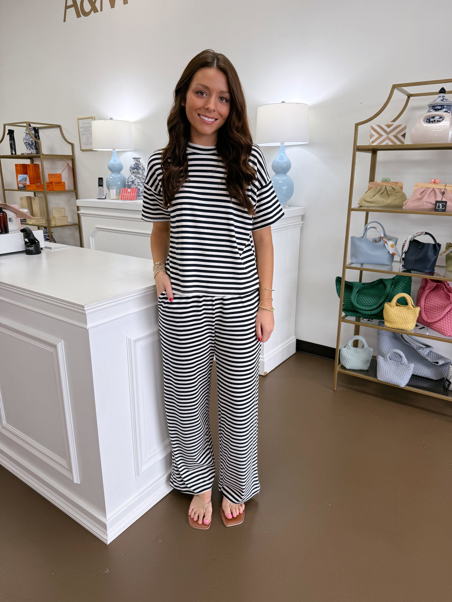 Mallory Stripe Pull-On Pants