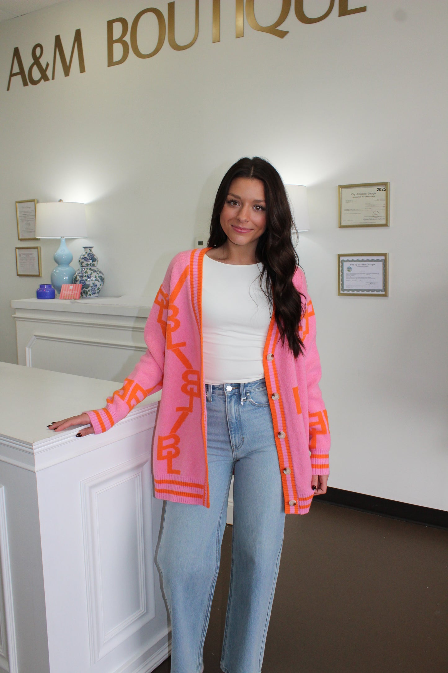 Varsity Persimmon Oversized Cardigan