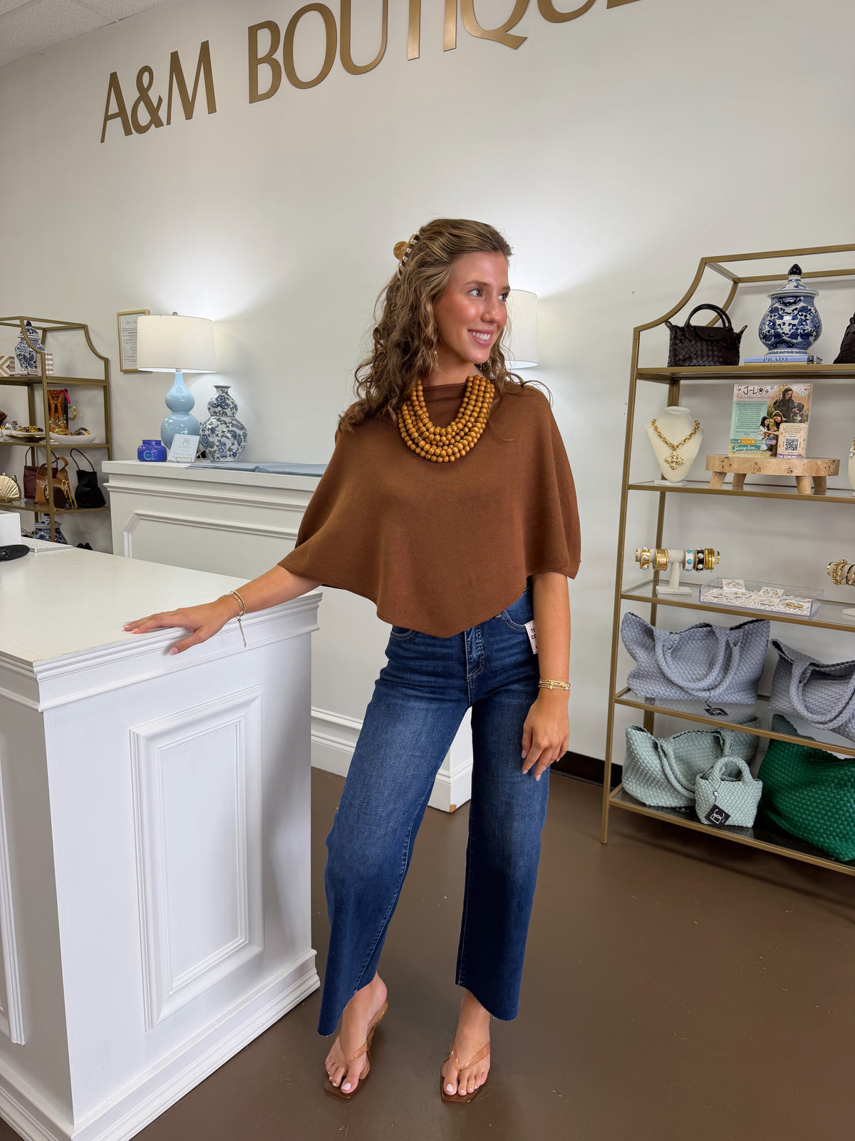 Slouchy Neck Line Poncho Knit Top