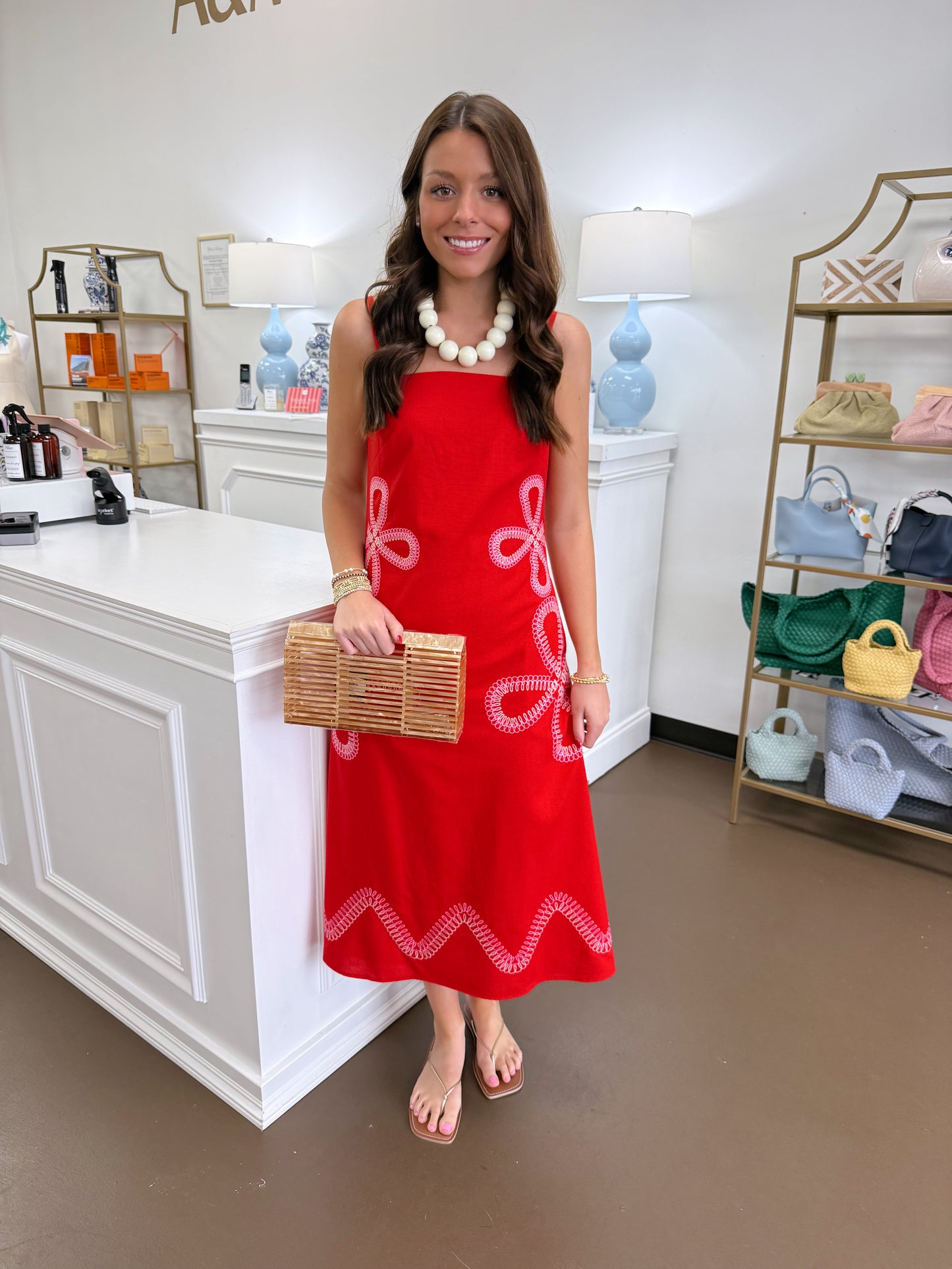 Stasia Floral Embroidered Midi Dress