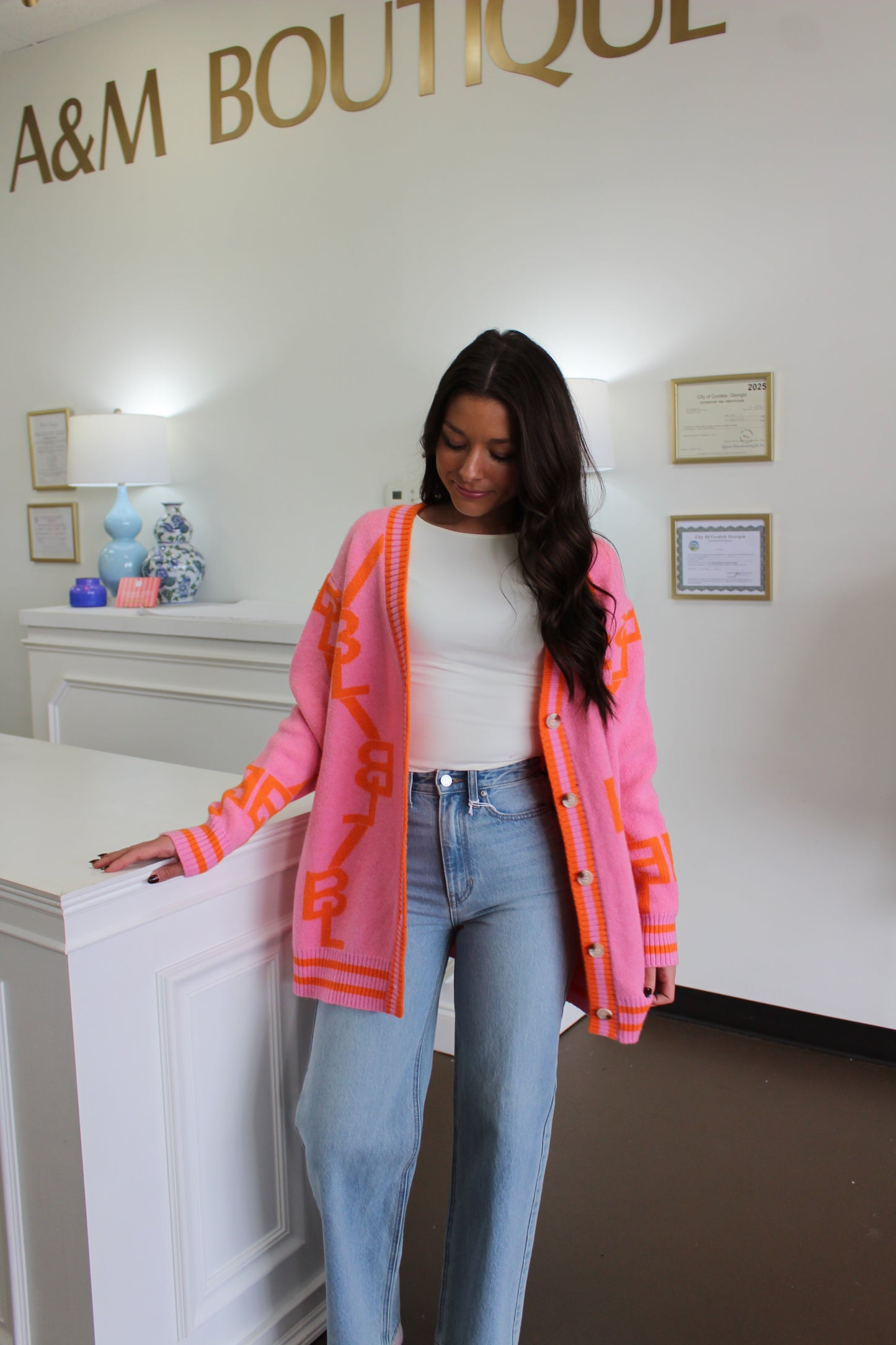 Varsity Persimmon Oversized Cardigan