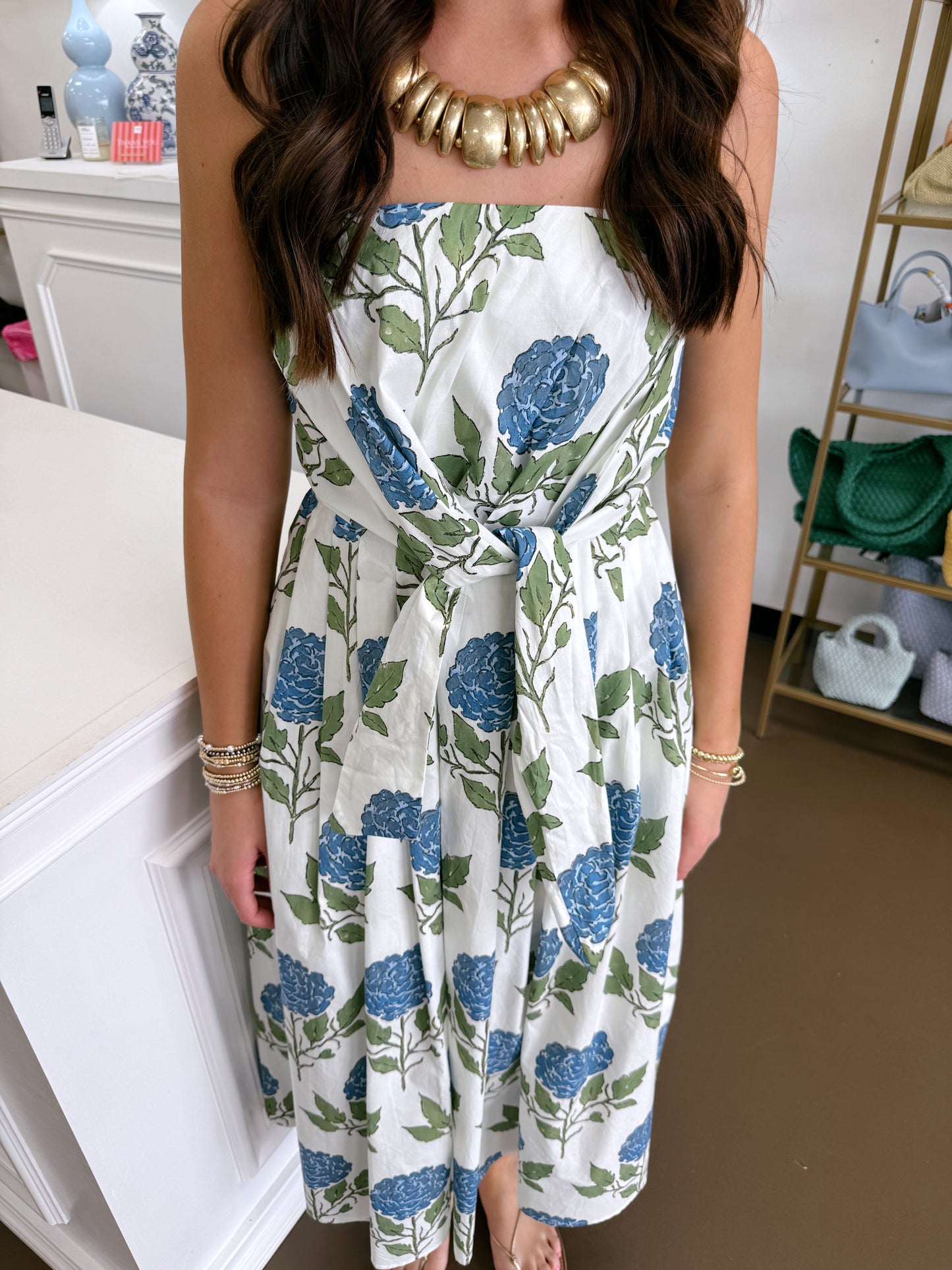 Floral Pleated Tie Midi Dress
