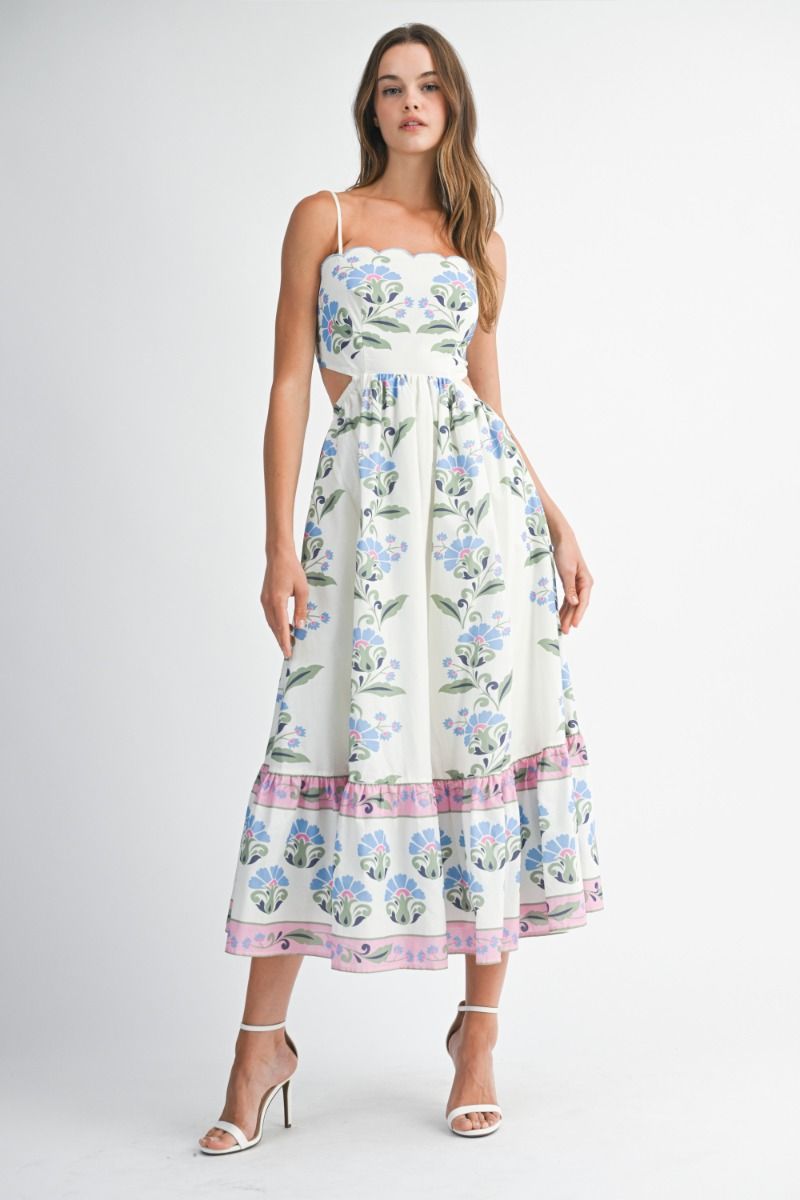 Melanie Printed Scallop Midi Dress