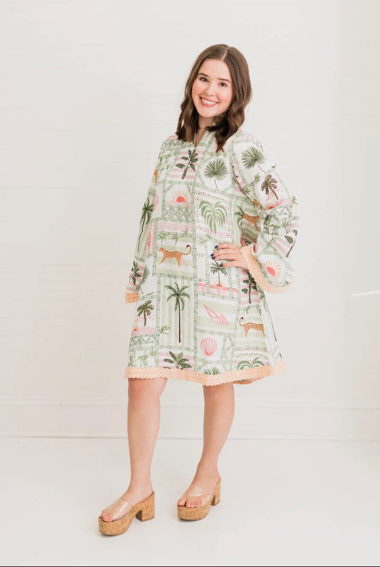 Eloise Palm Postal Mini Caftan