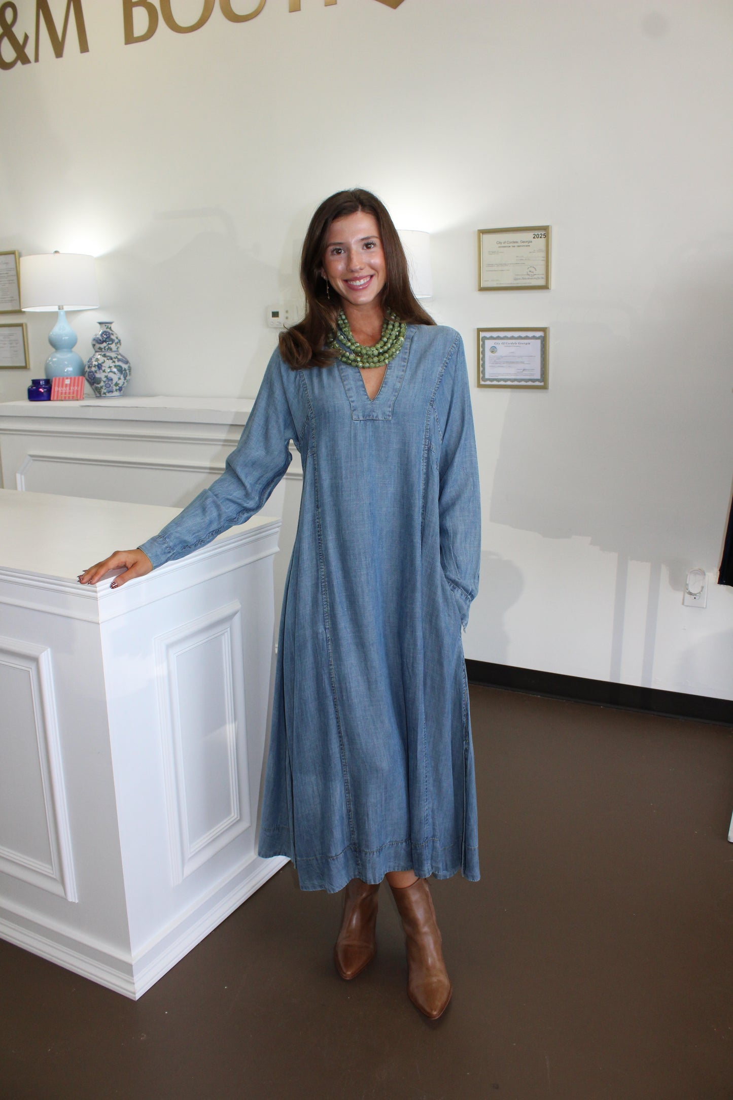 Uncle Frank Denim Midi Caftan Dress