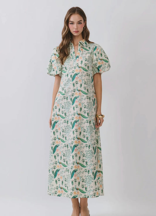 Peacock Printed Midi Dress