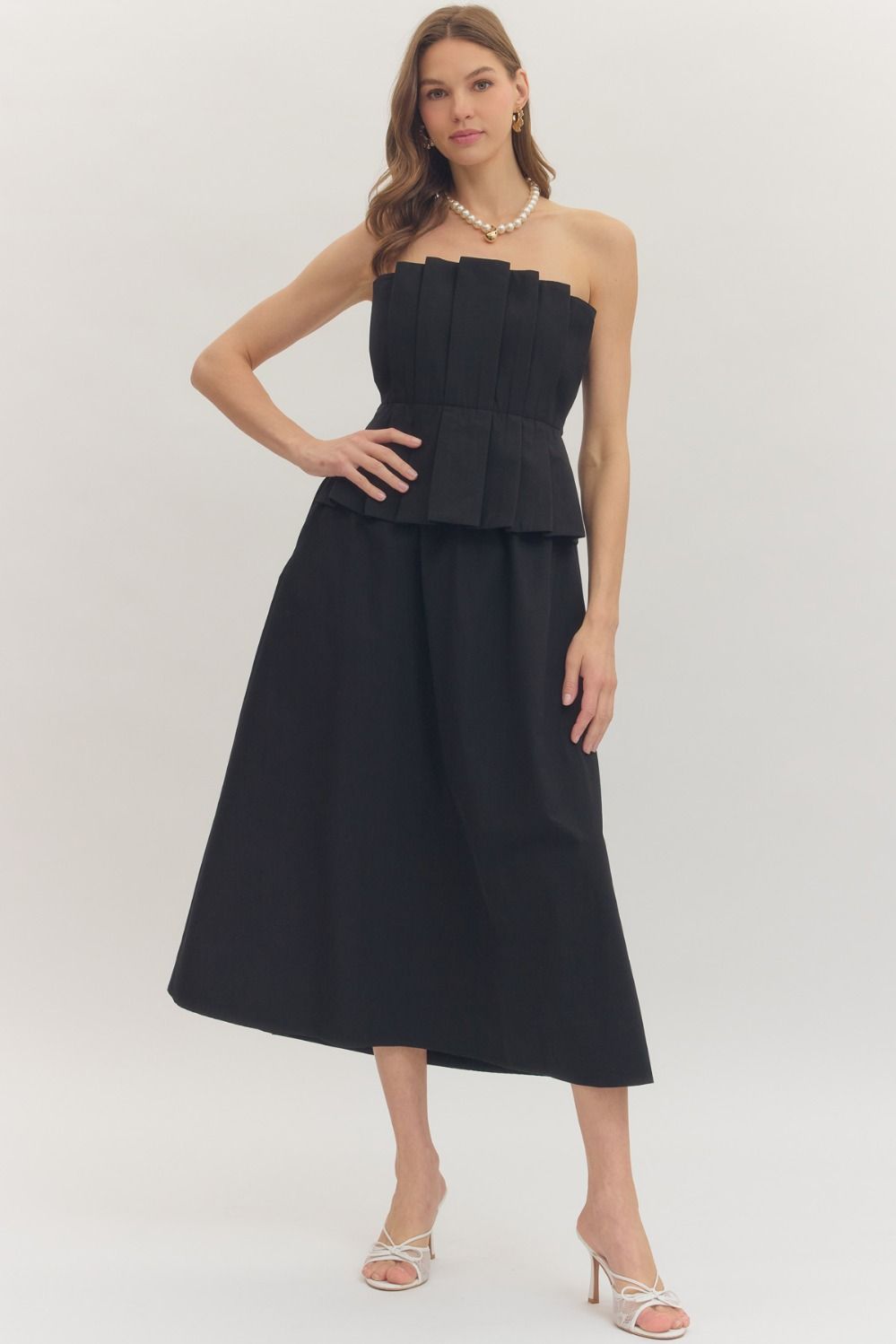 Lisa Pleated Strapless Dress