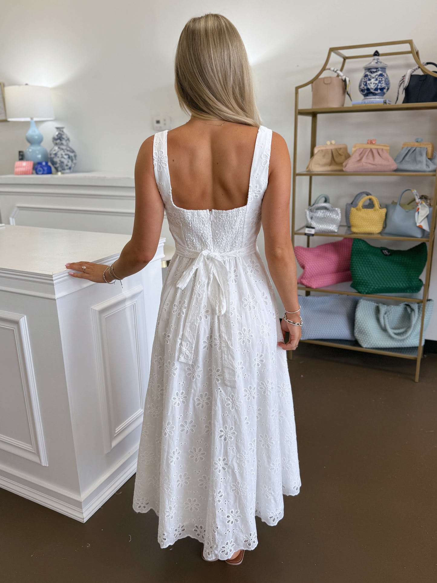 Mia Floral Eyelet Midi Dress