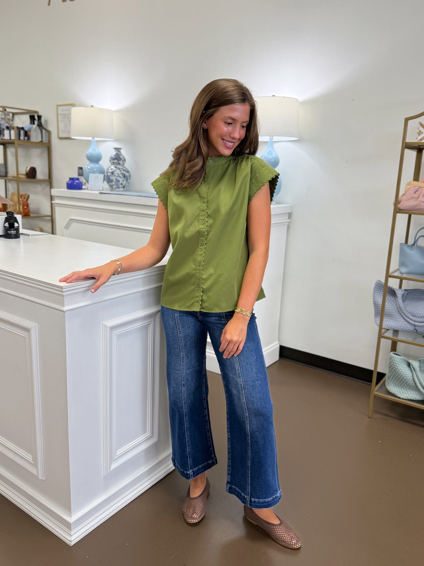 Camellia Scallop Cap Sleeve Top