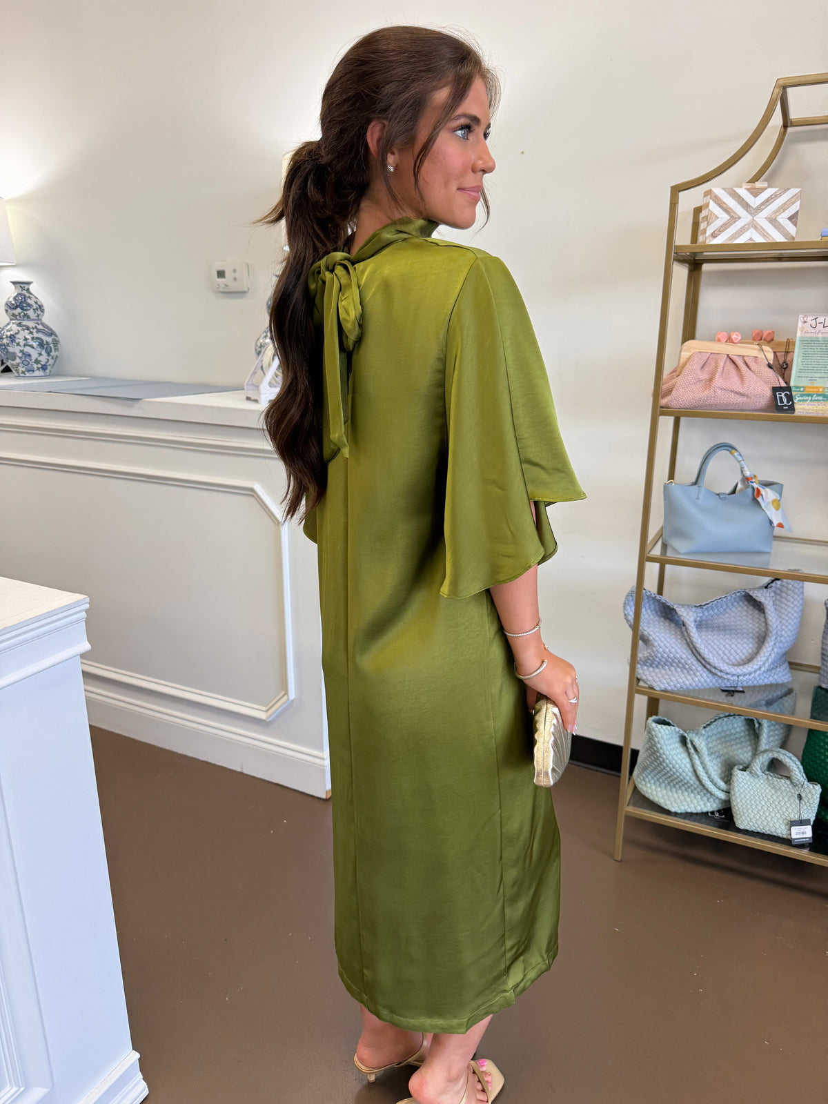 Ivy Satin Tie Back Midi Dress
