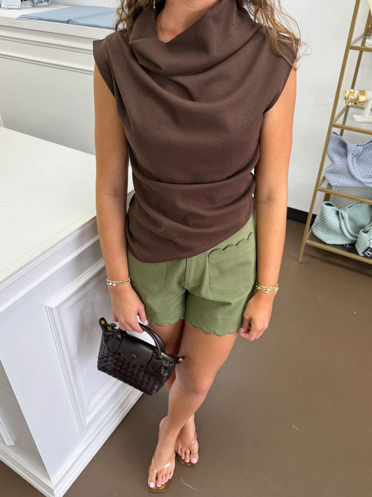 Asymmetric Wide High-Neck Sleeveless Top