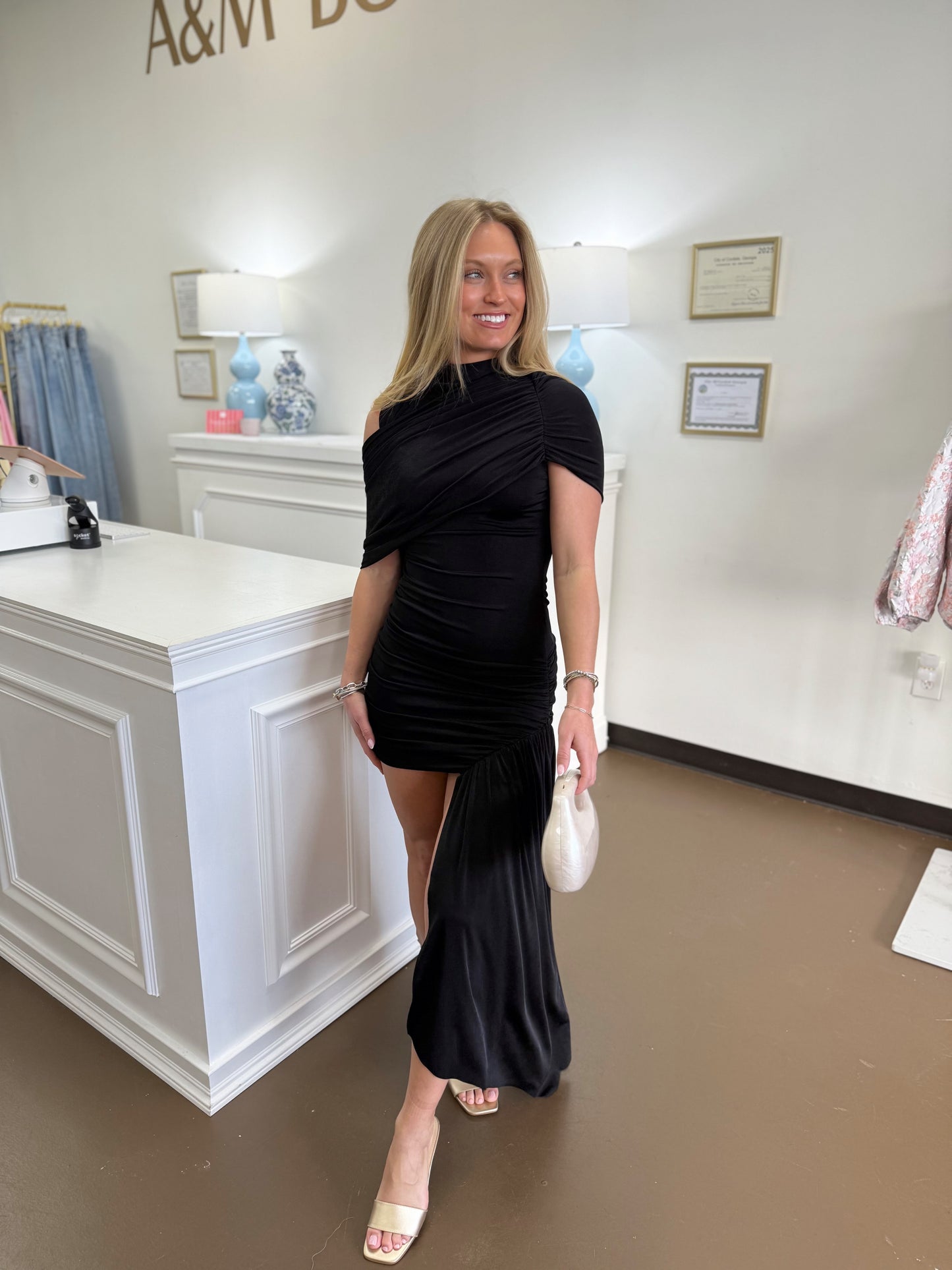 Sydney Draped Asymmetric Mini Dress