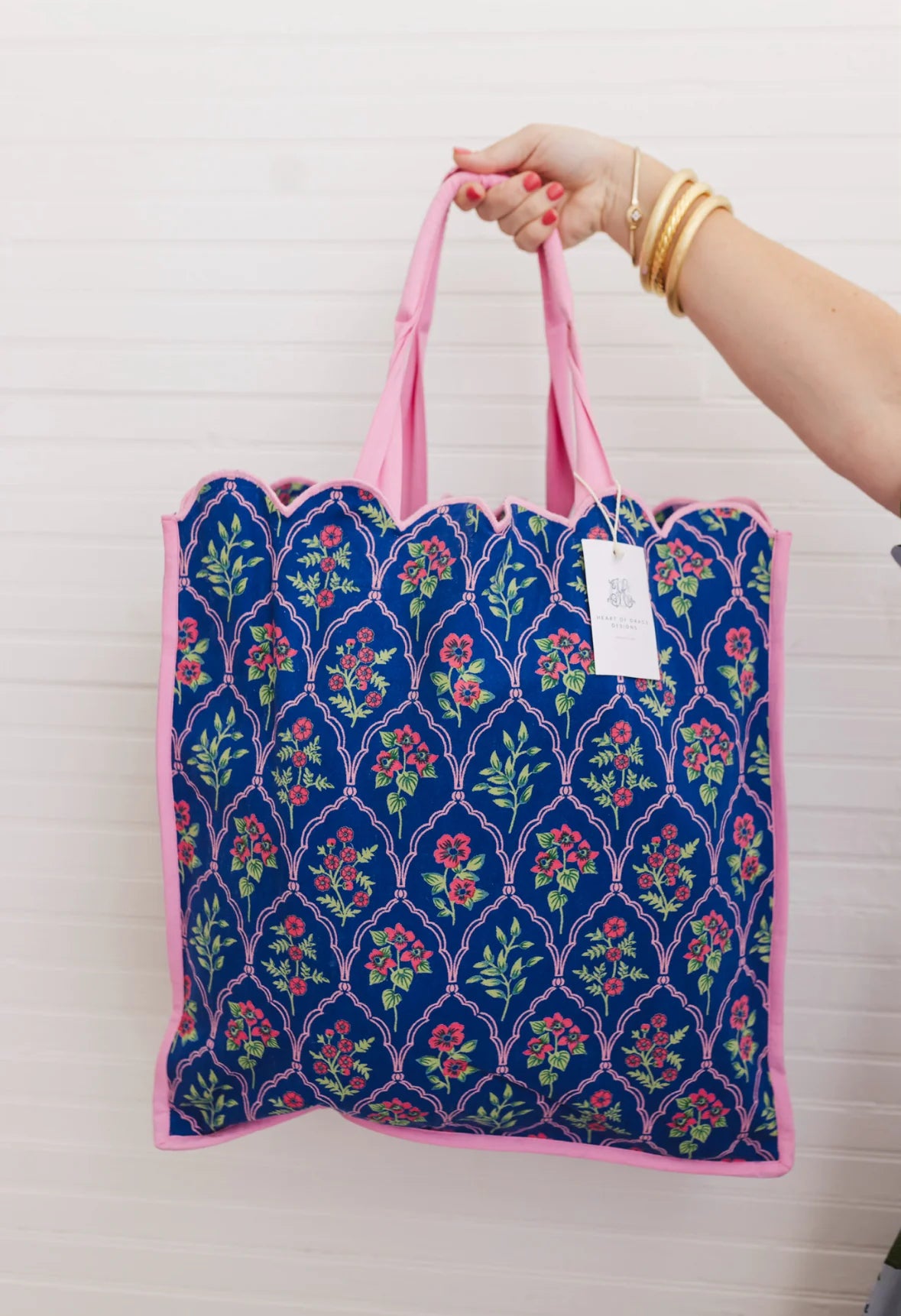 Midnight Luxe Scalloped Large Tote Bag