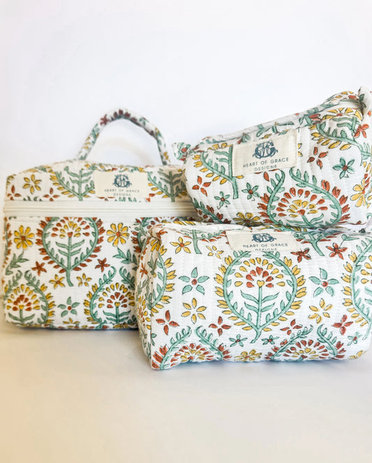 Soleil Sage Quilted Cosmetic Bag Set of 3