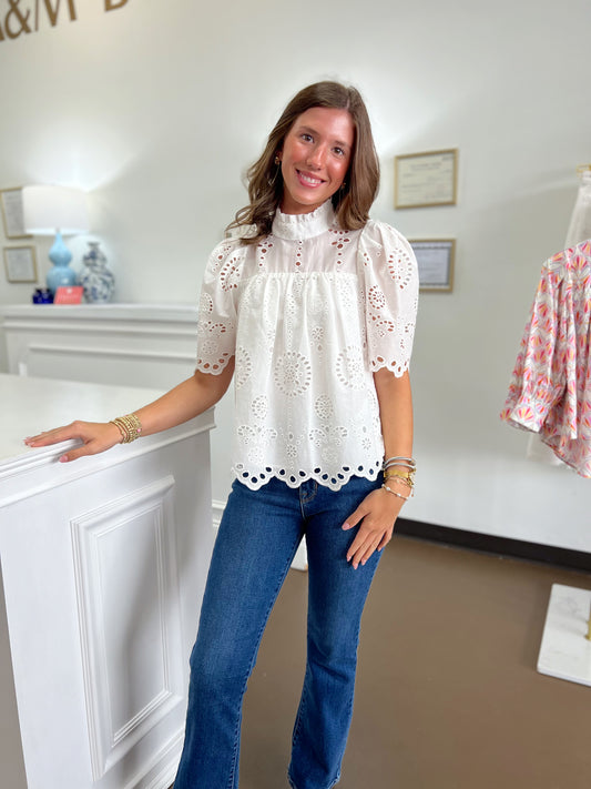 Lavender Brown Eyelet Top