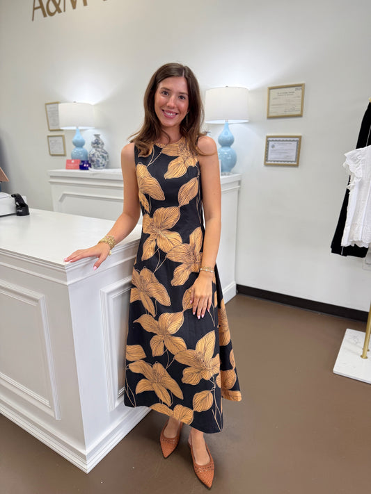 Allee Bold Floral Print Midi Dress