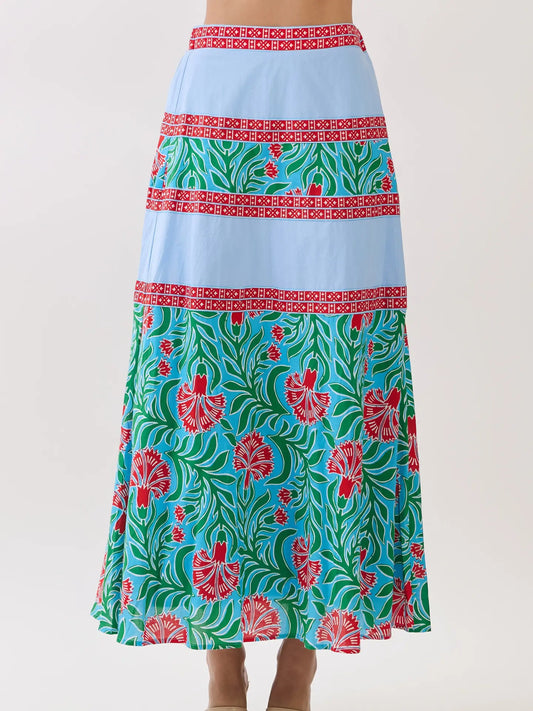 Mixed Printed Panel Maxi Skirt