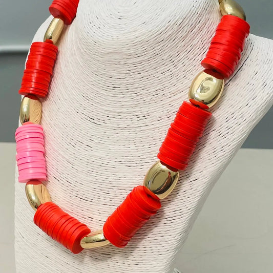 Chic Statement Pink & Red Necklace